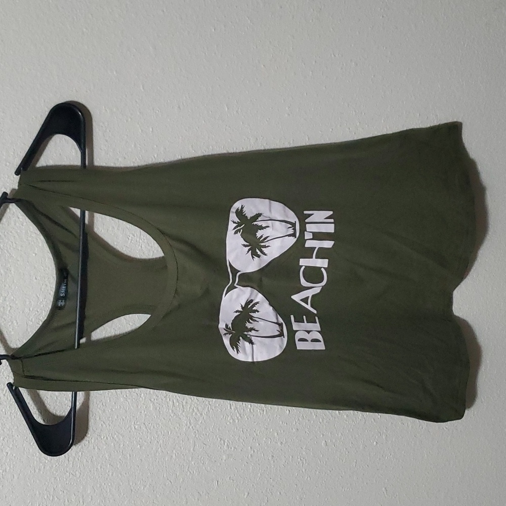 Womans Beach'in racerback tank top.